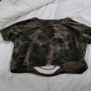 distressed camo crop top